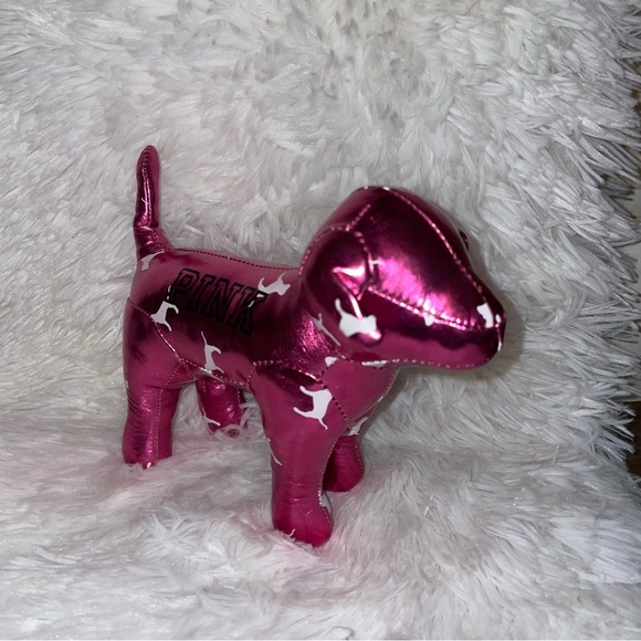 Pink Victoria Secret Dog Plush Metallic Iridescent Pink Nation Logo Dog animal - Picture 2 of 7